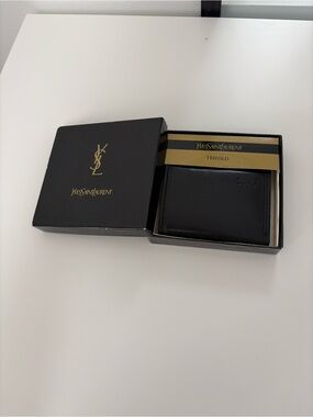 Vintage Yves Saint Laurent Black Leather Trifold Card Holder Wallet